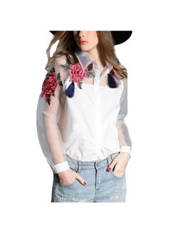 Floral Applique Full Sleeves Shirt White/Red/Blue