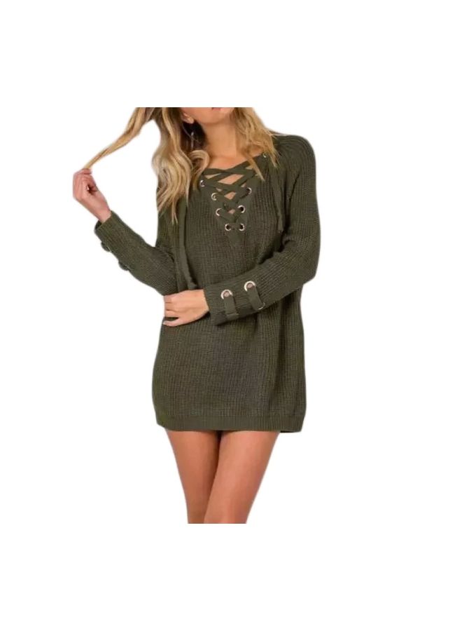 Full Sleeves Pullover Dress Green  - Image 3