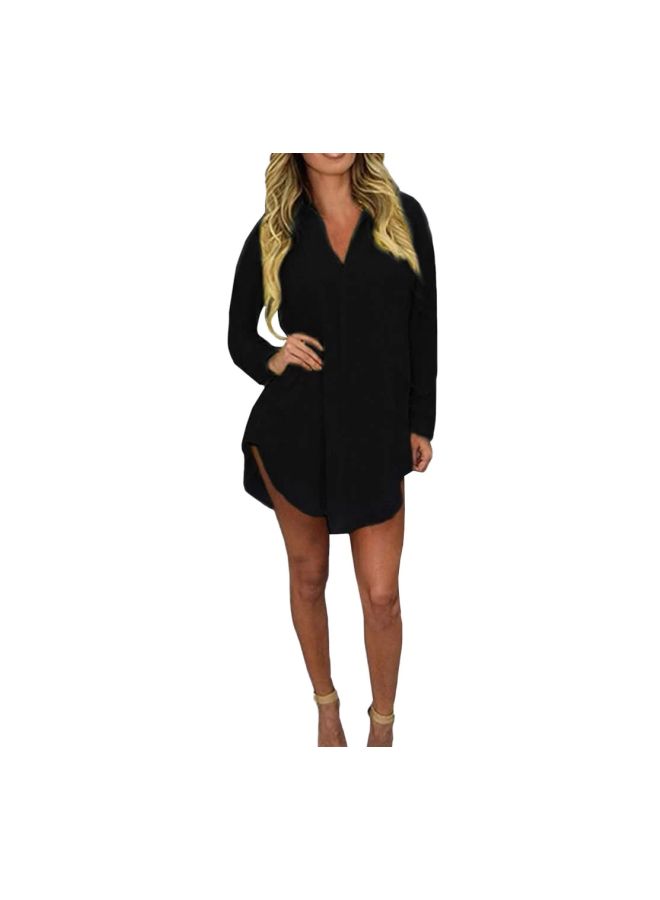 Long Sleeves Shirt Dress Black 
