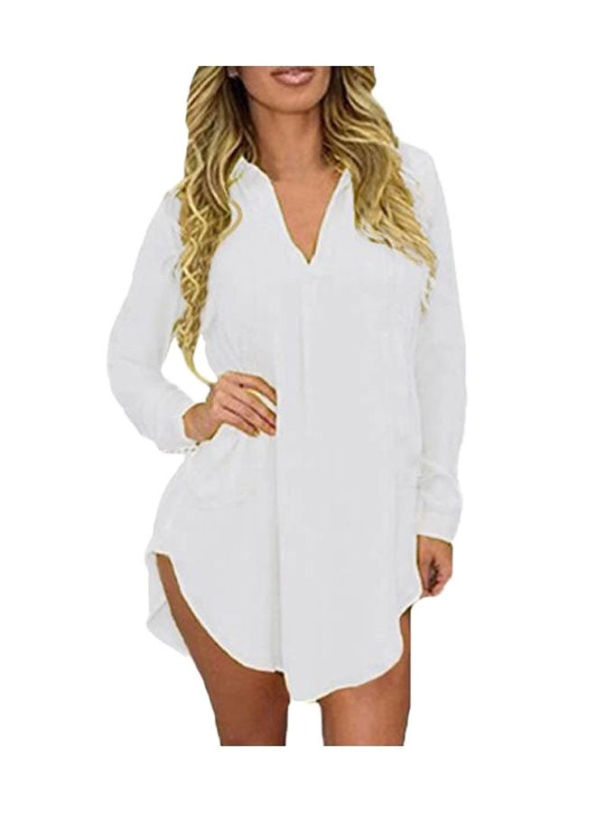 Long Sleeves Shirt Dress White  - Image 1