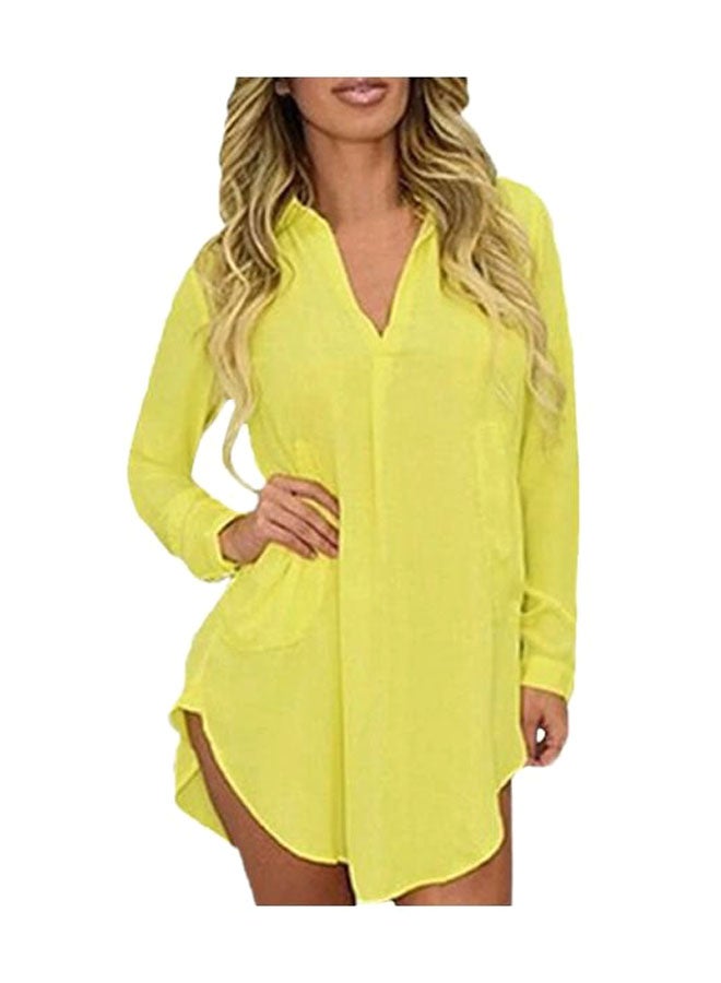Long Sleeves Shirt Dress Yellow - Image 1