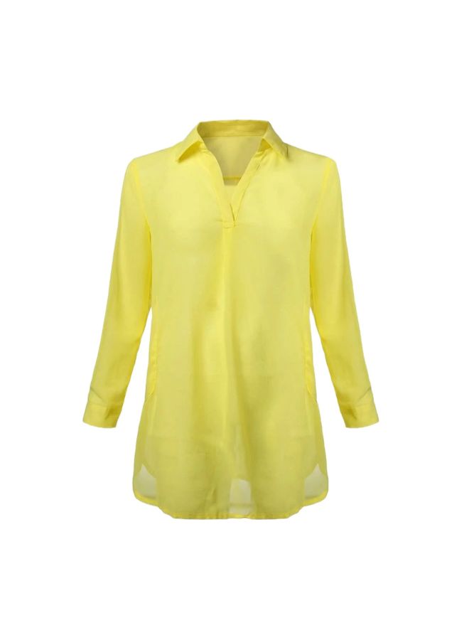 Long Sleeves Shirt Dress Yellow - Image 2