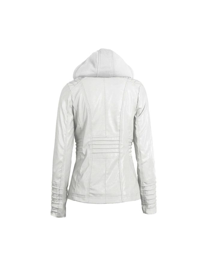 جاكيت بغطاء للرأس وأكمام طويلة أبيض - Image 3