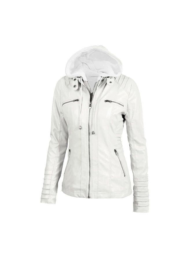 جاكيت بغطاء للرأس وأكمام طويلة أبيض - Image 5