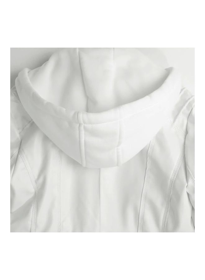 جاكيت بغطاء للرأس وأكمام طويلة أبيض - Image 4
