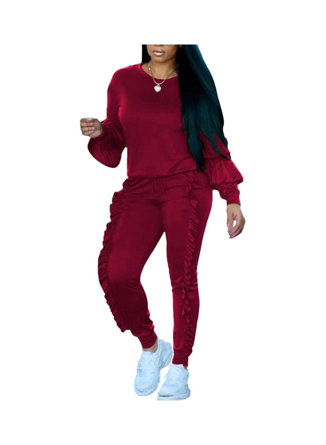 2-Piece Top And Long Pant Set Burgundy  - Image 1