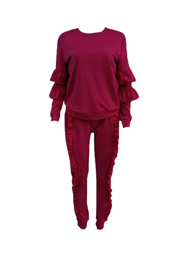 2-Piece Top And Long Pant Set Burgundy  - Image 2