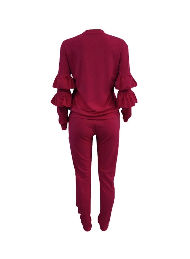 2-Piece Top And Long Pant Set Burgundy  - Image 3