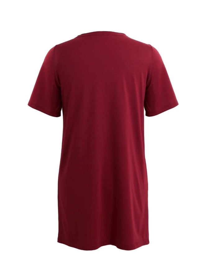 فستان قصير بأكمام قصيرة أحمر - Image 2