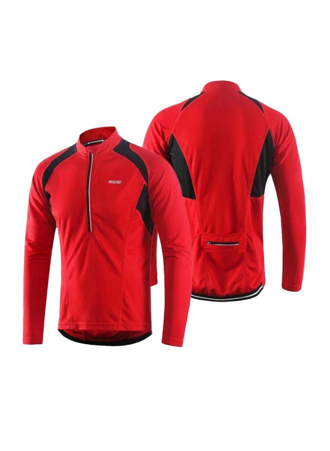 Long Sleeves Cycling Jersey Red - Image 3