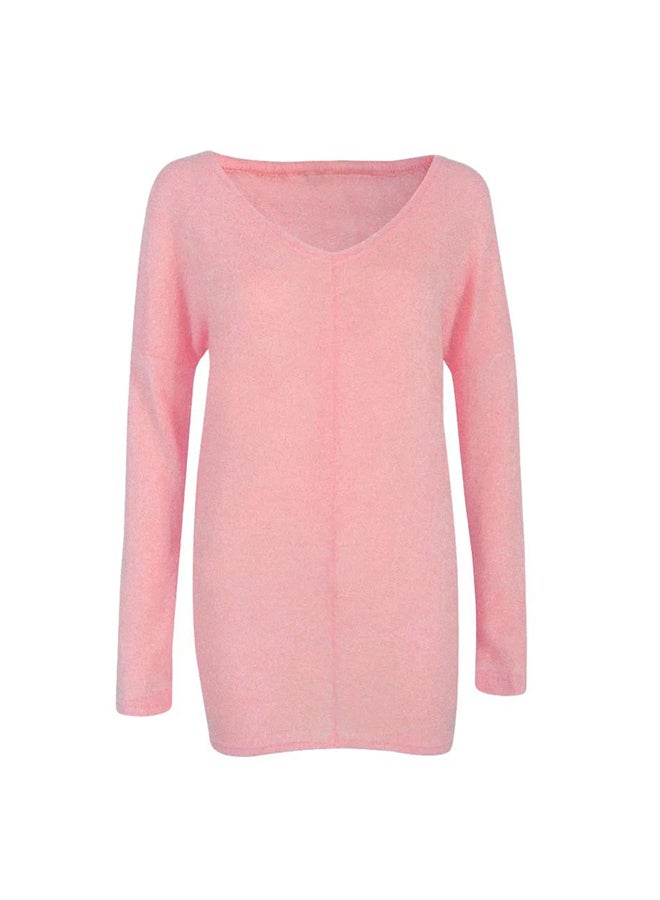 V-Neck Knitted Sweater Pink - Image 1