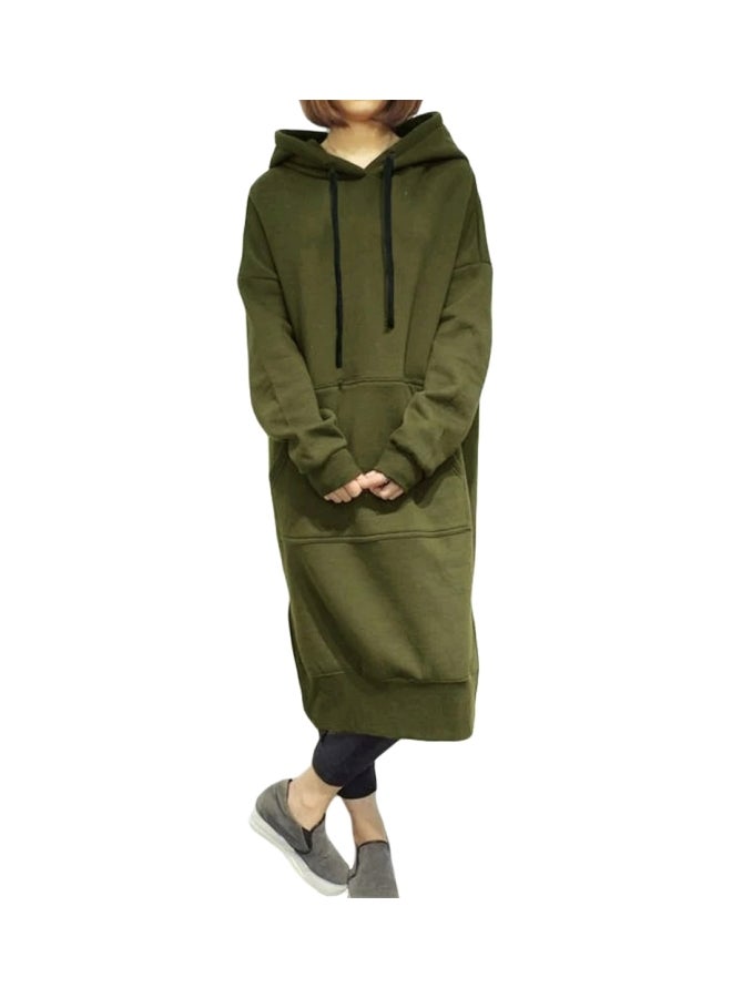 Hooded Long Sweatshirt Dark Green  - Image 1