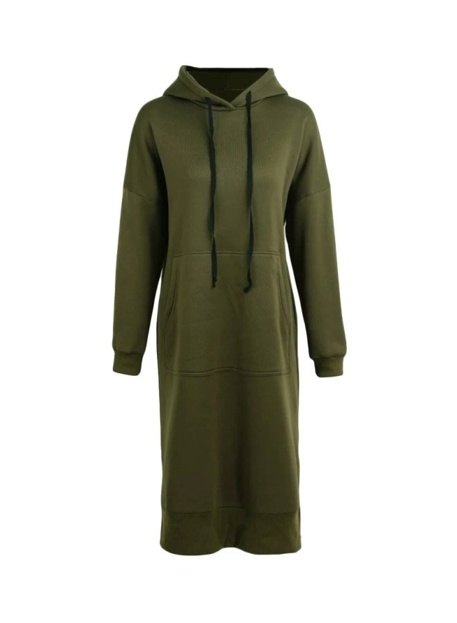 Hooded Long Sweatshirt Dark Green  - Image 2