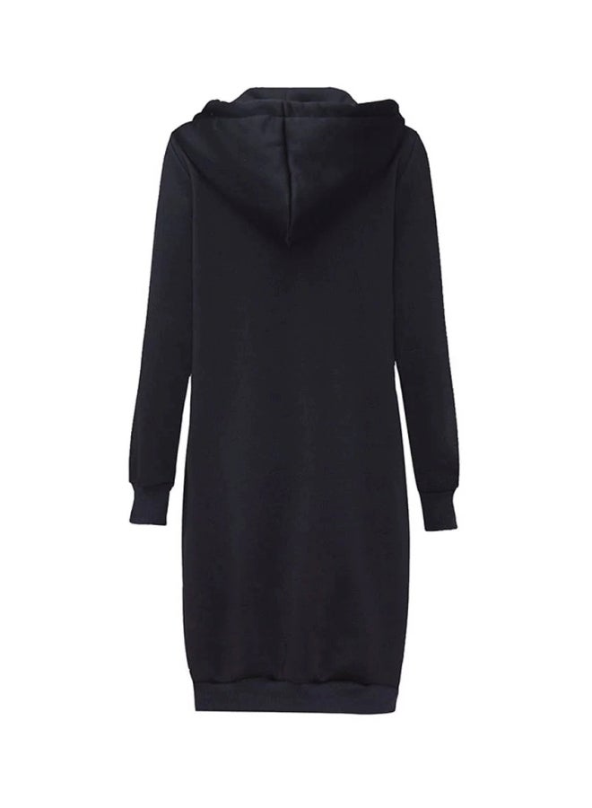 سويت شيرت طويل بغطاء للرأس أسود - Image 2