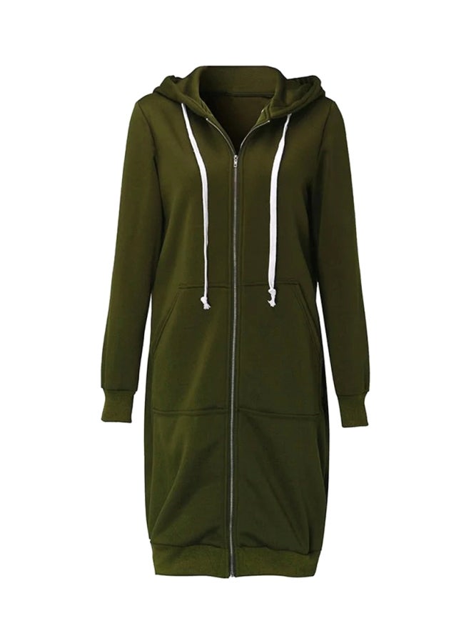 سويت شيرت طويل بغطاء للرأس أخضر غامق - Image 1