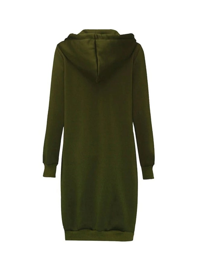 سويت شيرت طويل بغطاء للرأس أخضر غامق - Image 2