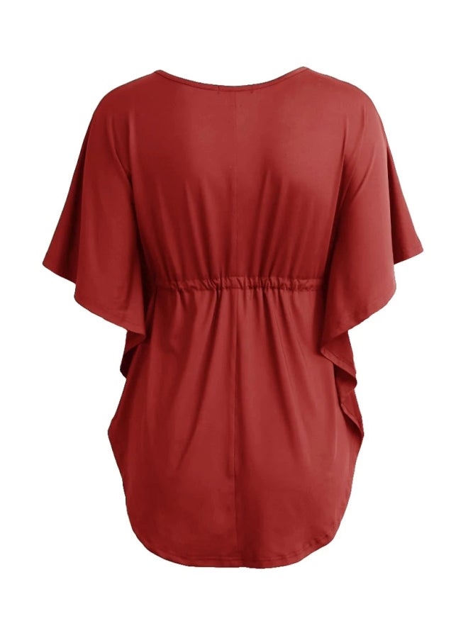 Batwing Sleeves Tunic Red  - Image 2