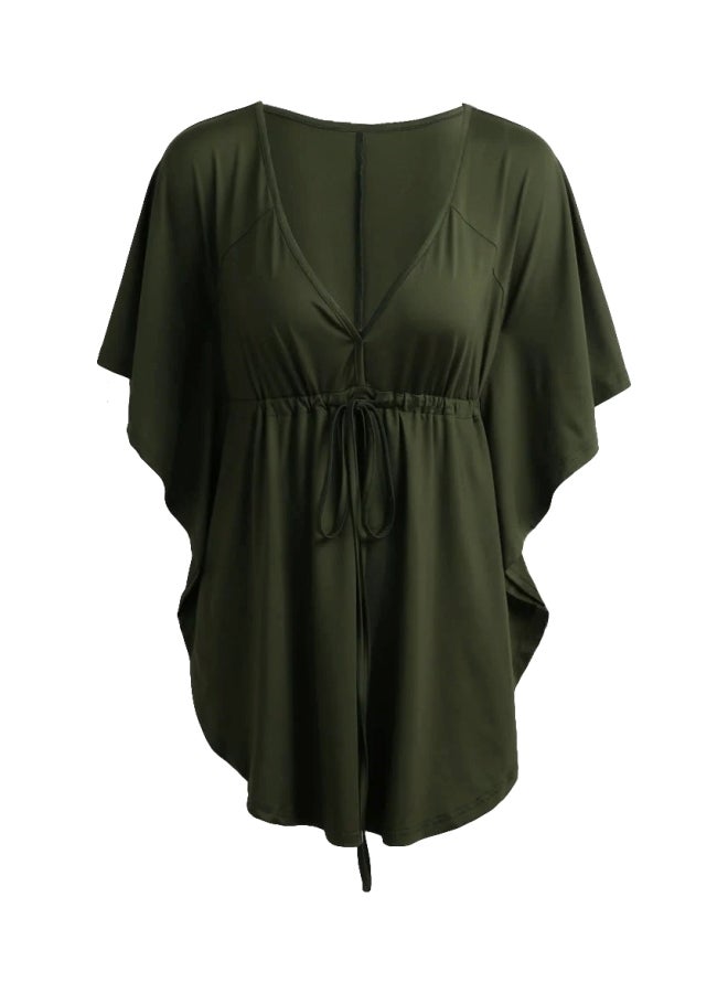 Batwing Sleeves Tunic Dark Green - Image 1