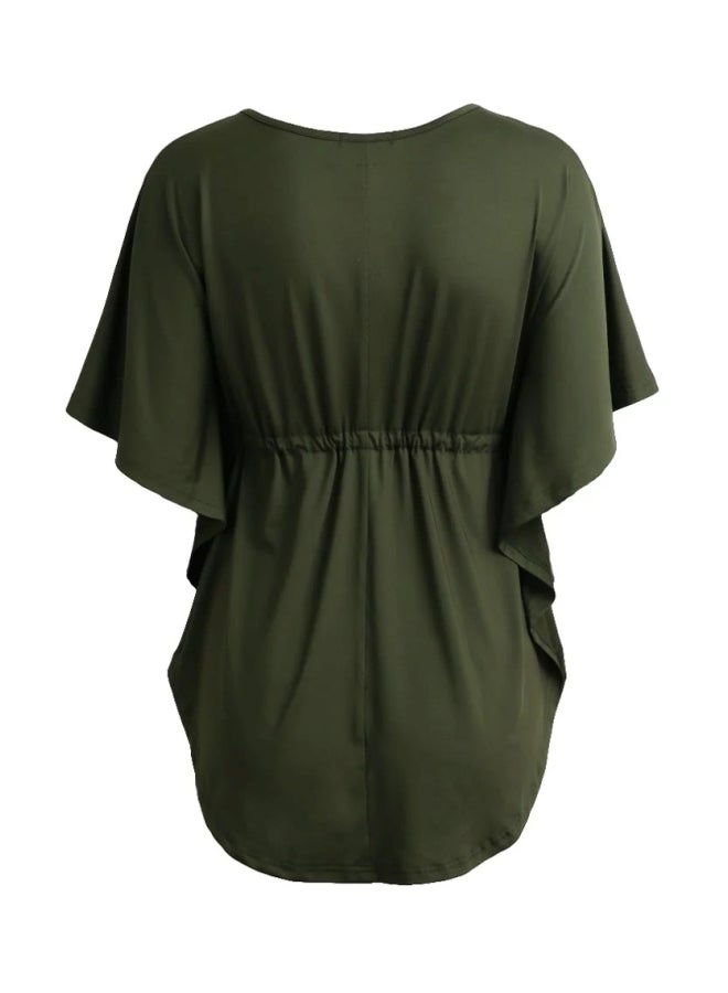 Batwing Sleeves Tunic Dark Green - Image 2