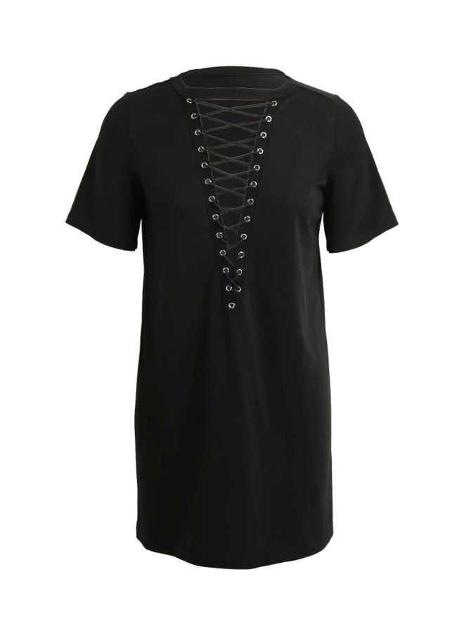 Short Sleeves Mini Dress Black - Image 1