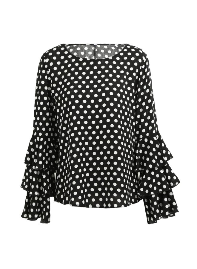 Polka Dot Printed Ruffle Sleeves Top Black/White - Image 1
