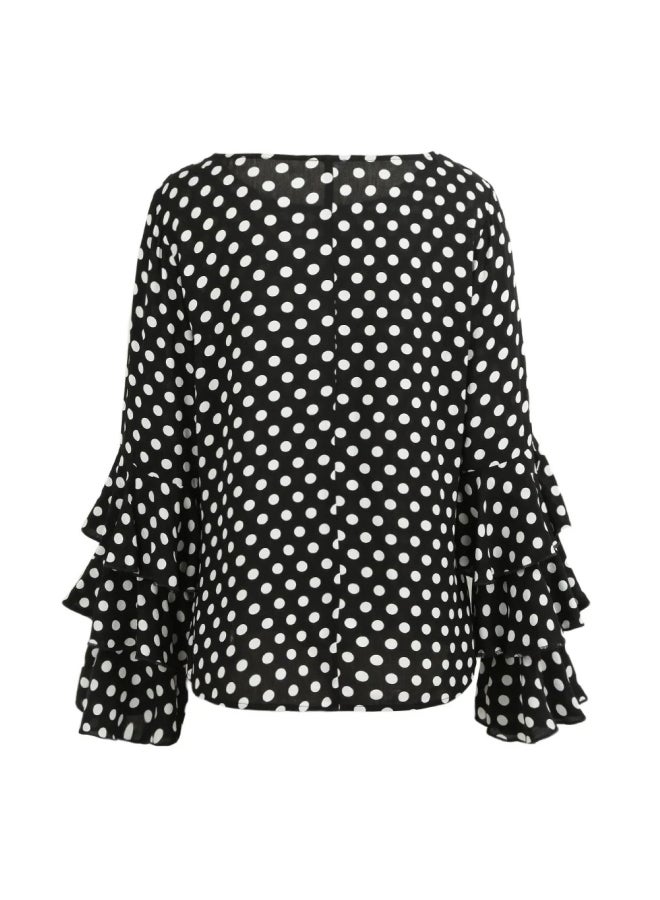 Polka Dot Printed Ruffle Sleeves Top Black/White - Image 2