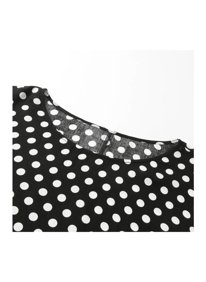 Polka Dot Printed Ruffle Sleeves Top Black/White - Image 3