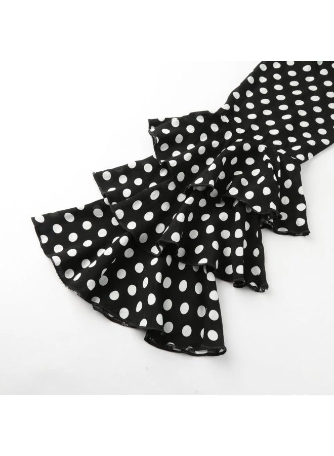 Polka Dot Printed Ruffle Sleeves Top Black/White - Image 4