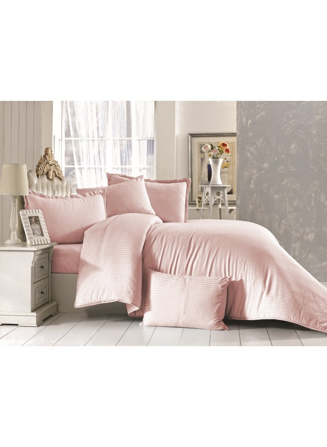 REGAL IN HOUSE - 4-Piece Striped Cotton Duvet Cover Set Light Cotton Light Pink - Image 1