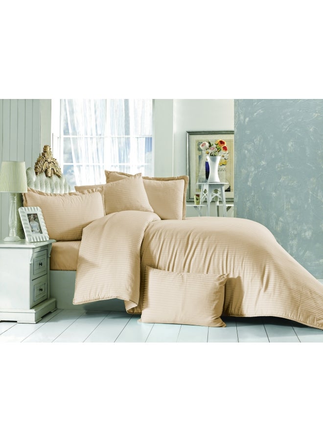 REGAL IN HOUSE 6-Piece Striped Duvet Cover Set Cotton Beige King Cotton Beige 