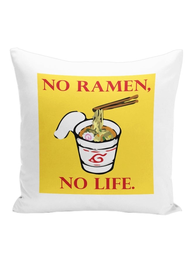 وسادة زينة مطبوع عليها عبارة "No Ramen No Life" أبيض/ أصفر/ أحمر 16x16بوصة - Image 1