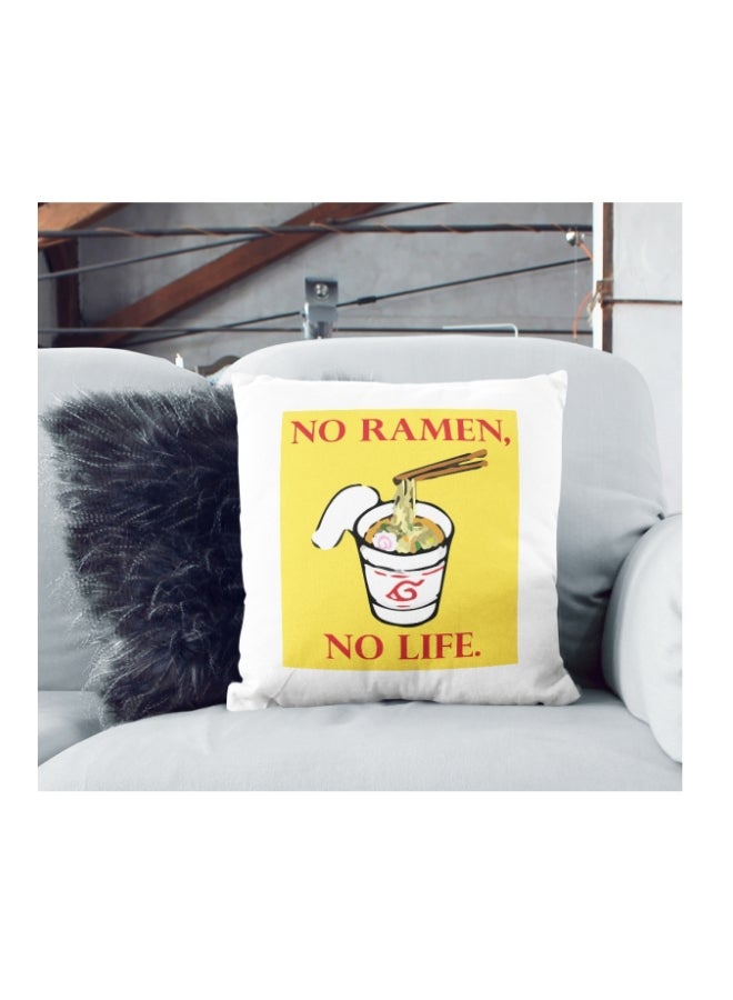 وسادة زينة مطبوع عليها عبارة "No Ramen No Life" أبيض/ أصفر/ أحمر 16x16بوصة - Image 2