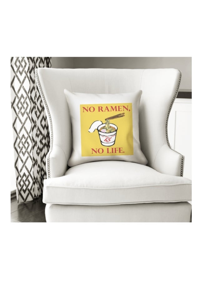 وسادة زينة مطبوع عليها عبارة "No Ramen No Life" أبيض/ أصفر/ أحمر 16x16بوصة - Image 3