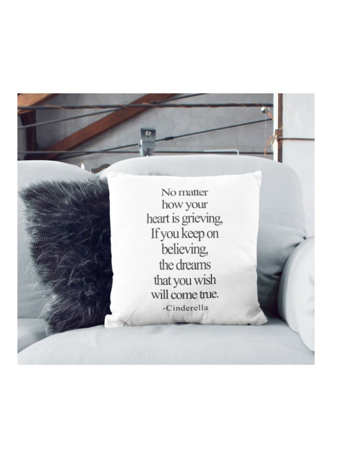 Cinderella Quote Printed Decorative Pillow White/Black 16x16inch - Image 2