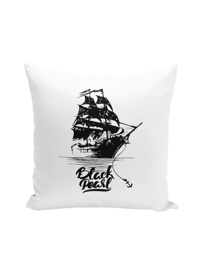 وسادة زينة مطبوع عليها عبارة "Black Pearl" أسود/ أبيض 16x16بوصة - Image 1