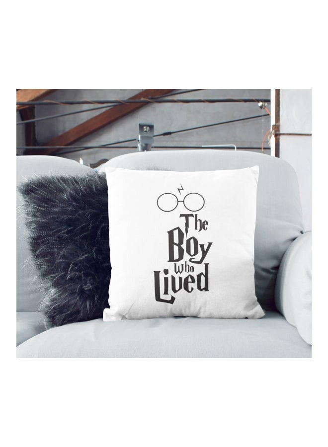 The Boy Who Lived Printed Decorative Pillow White/Black 16x16inch - Image 2