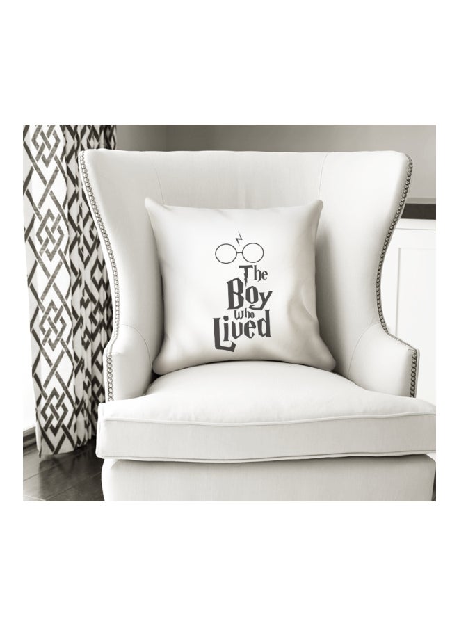 The Boy Who Lived Printed Decorative Pillow White/Black 16x16inch - Image 3