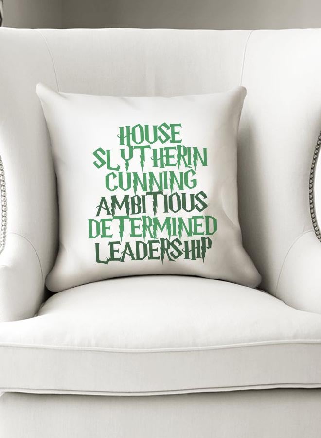 House Slytherin Theme Printed Throw Pillow White/Green 16x16inch - Image 3