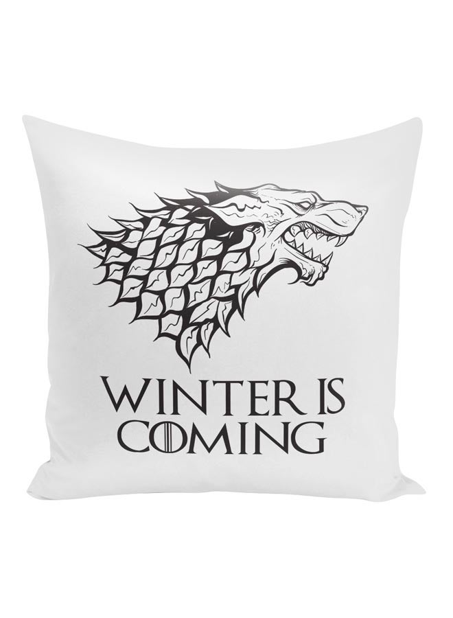 وسادة زينة مطبوع عليها عبارة "Winter Is Coming" أبيض/ أسود 16x16بوصة - Image 1