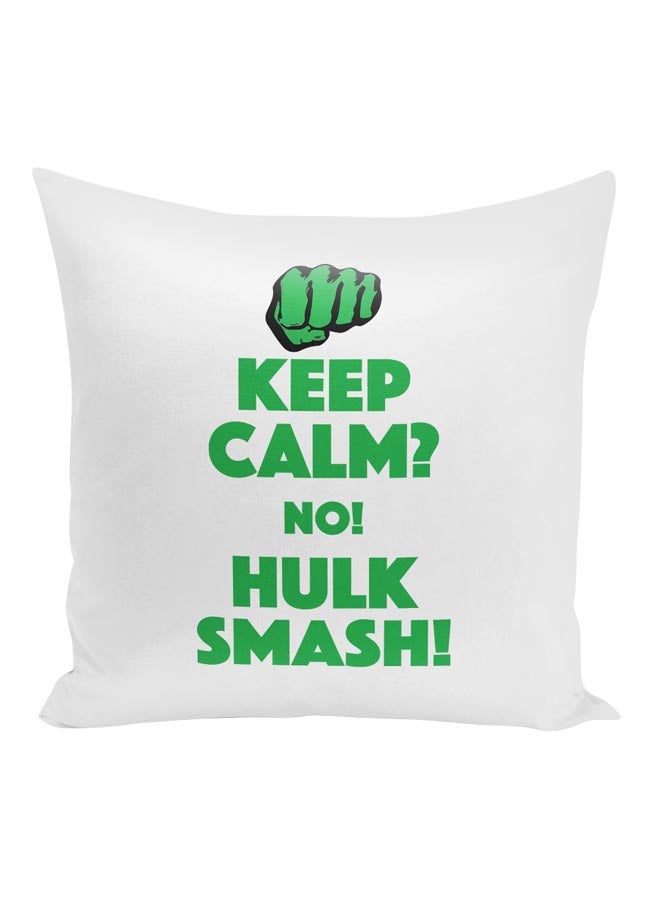 وسادة زينة بطبعة اقتباسة تحمل عبارة "Keep Calm Hulk" أبيض/ أخضر/ أسود 16x16بوصة - Image 1