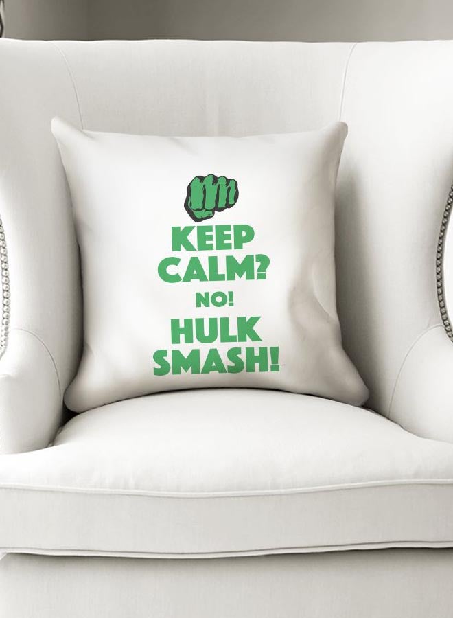 وسادة زينة بطبعة اقتباسة تحمل عبارة "Keep Calm Hulk" أبيض/ أخضر/ أسود 16x16بوصة - Image 2