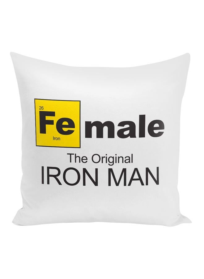 وسادة للزينة مطبوعة باقتباس "Iron Man" أبيض/أسود/أصفر 16x16بوصة - Image 1