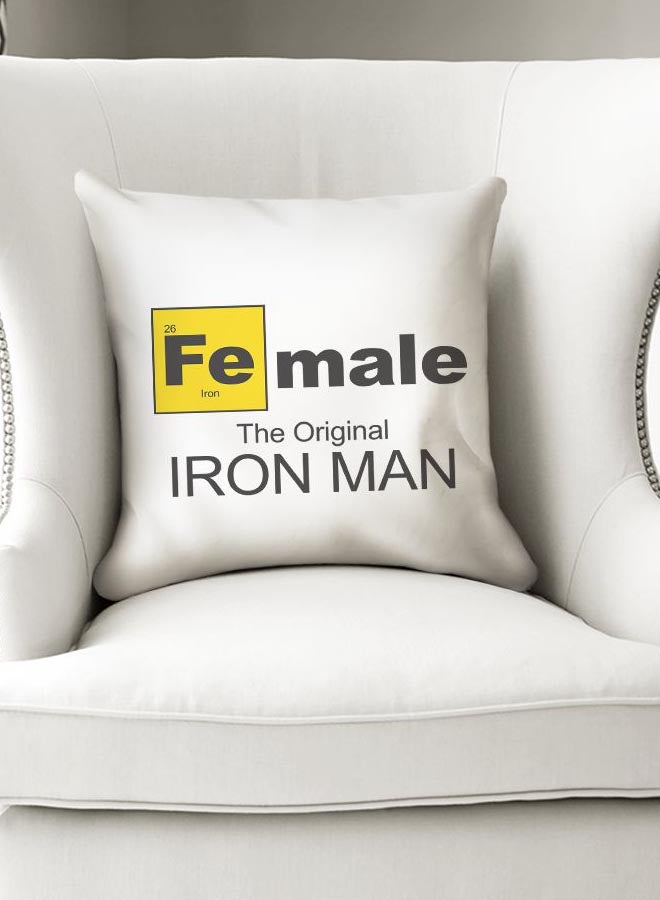 وسادة للزينة مطبوعة باقتباس "Iron Man" أبيض/أسود/أصفر 16x16بوصة - Image 3