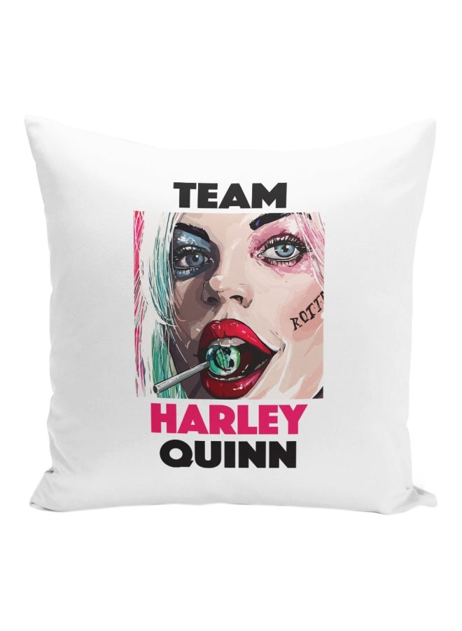 Team Harley Quinn Printed Decorative Pillow White/Black/Pink 16x16inch - Image 1