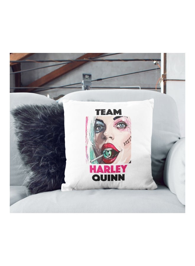 Team Harley Quinn Printed Decorative Pillow White/Black/Pink 16x16inch - Image 2