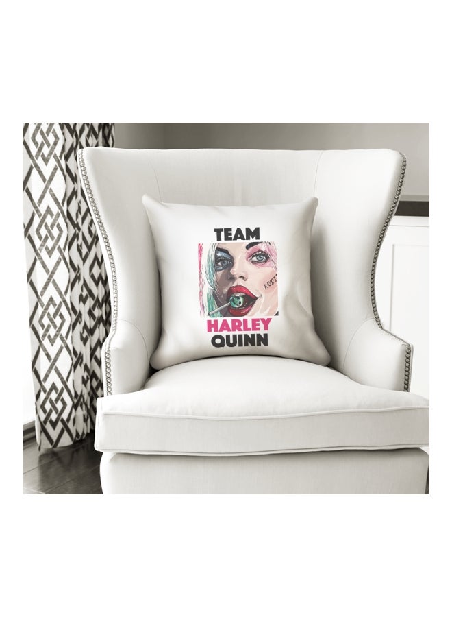 Team Harley Quinn Printed Decorative Pillow White/Black/Pink 16x16inch - Image 3