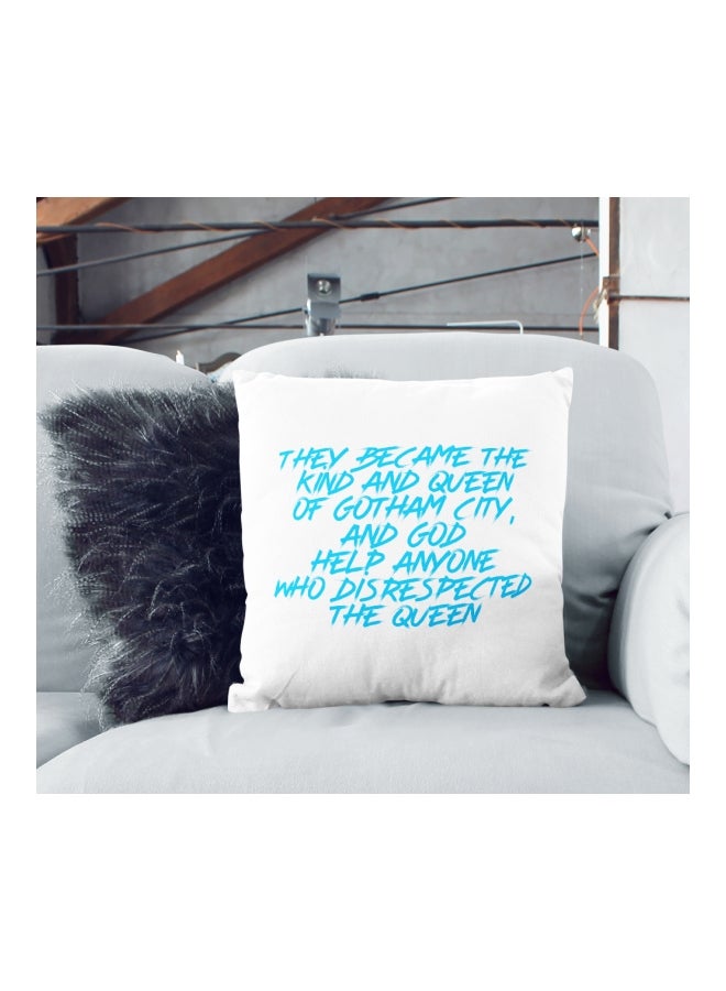 Blue Typography Printed Decorative Pillow White/Blue 16x16inch - Image 2