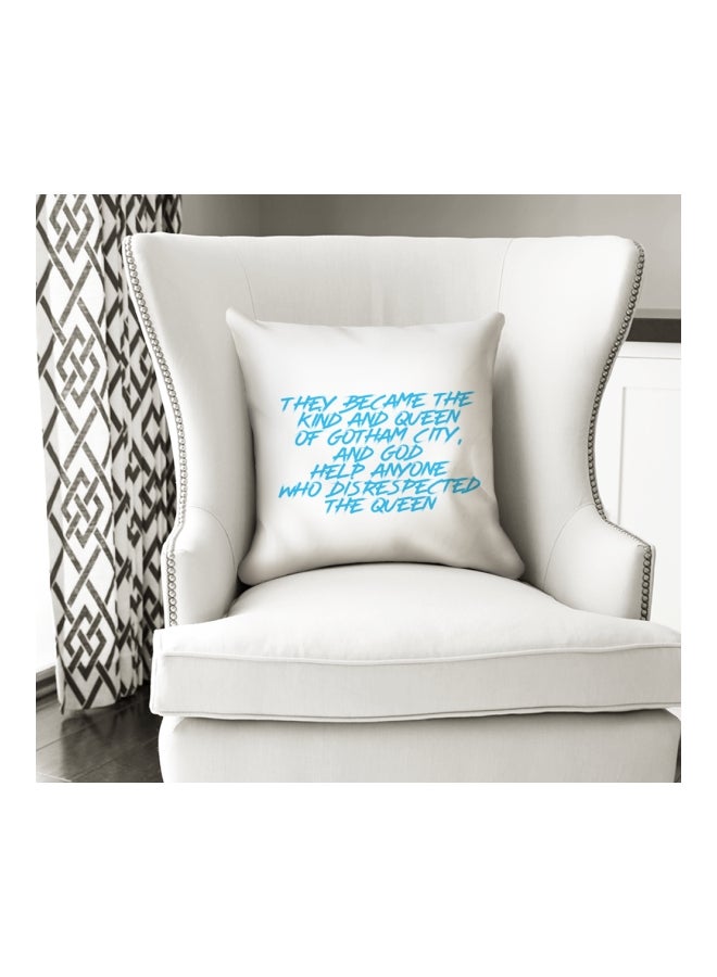 Blue Typography Printed Decorative Pillow White/Blue 16x16inch - Image 3