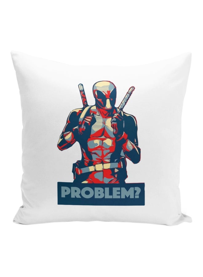 Deadpool Character Printed Decorative Pillow White/Red/Blue 16x16inch - Image 1