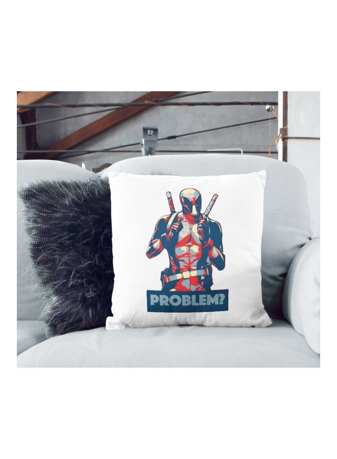 Deadpool Character Printed Decorative Pillow White/Red/Blue 16x16inch - Image 2